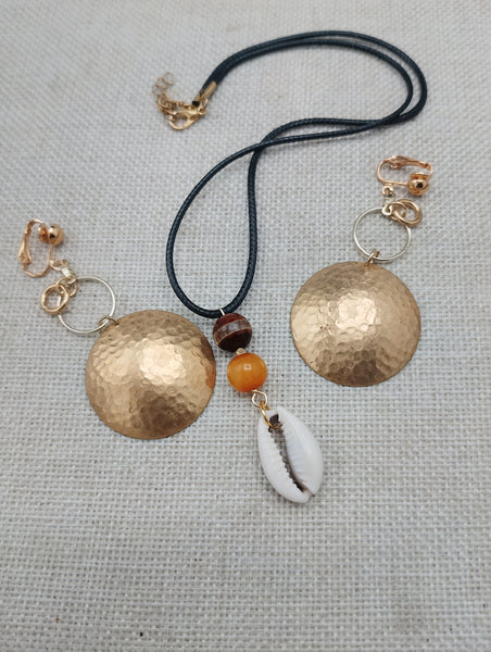Women Jewelry Set Necklace Earrings Handmade Statement Gift Gold Tone Cowrie Bohemian Minimalist