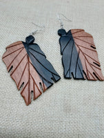 Wood Leaf Earrings Mahogany Carved Dangle Nature Women Gift Idea Unique