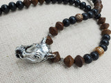Antique Silver Rhino Pendant Necklace Beaded Black Brown Men Jewelry