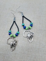 Silver Africa Earrings Leather Dangle Beaded Women Jewelry Black Green Blue