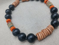 Large Beaded Necklace Wooden Orange Black Jewelry Fashion Statement Unisex