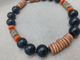 Large Beaded Necklace Wooden Orange Black Jewelry Fashion Statement Unisex