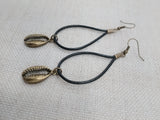 Women Earrings Long Dangle Cowrie Black Antique Bronze Jewelry