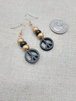 Peace Earrings Wooden Black Gold Small Women Jewelry