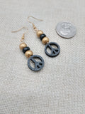 Peace Earrings Wooden Black Gold Small Women Jewelry