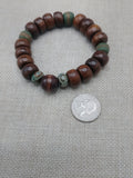Men Bracelets Beaded Wooden Stone Agate Jewelry Brown Green Stretch