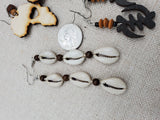 Wooden Earrings Africa Gye Nyame Black Brown Cowrie Fist Women Handmade Beaded Jewelry Set of 4