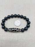 Men Jewelry Bracelets Black Agate Stone Ethnic Statement Beaded 8 inch