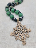 Coptic Cross Necklace Jewelry Brass Antique Gold Black Green Men