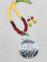 Women Jewelry Set Rasta Earrings Necklace Silver Pendant Beaded Red Yellow Green