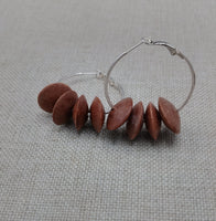 Women's Silver Hoop Earrings Wooden Beads Jewelry Ethnic Handmade
