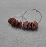 Women's Silver Hoop Earrings Wooden Beads Jewelry Ethnic Handmade