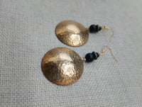 Women Jewelry Set Hammered Round Earrings Beaded V Shape Minimalist Bohemian Brass Gold Tone Necklace
