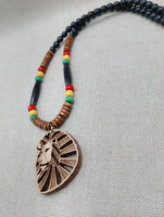 Wooden Lion Necklace Beaded Men Rasta Ghana Unisex Red Black Green Yellow Handmade