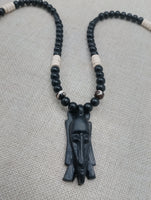 Men's Jewelry African Face Pendant Beaded Necklace Black Brown Handmade