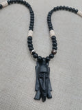 Men's Jewelry African Face Pendant Beaded Necklace Black Brown Handmade