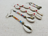 Afrocentric Earrings Cowrie Dangle Jewelry Beaded Long Women Handmade Set of 3