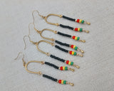 Women Gold Rasta Earrings Jewelry Beaded Black Dangle Handmade