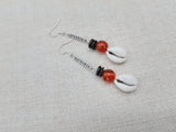 Cowrie Earrings Brown Orange Silver Women Dangle Handmade Beaded
