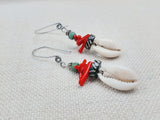Ethnic Earrings Cowrie Jewelry Women Red Green Silver Long Dangle