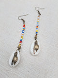 Women's African Beaded Cowrie  Earrings Long Dangle Colorful Jewelry