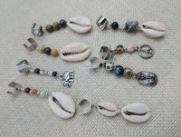 Locs Hair Jewelry Set of 8 Cowrie African Elephants Natural Stone Accessories Braids Twist Dreads Unisex
