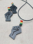 Juneteenth Necklace Black Fist Jewelry Set Women Earrings Red Yellow Green Wooden Handmade Statement