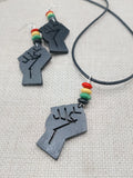 Juneteenth Necklace Black Fist Jewelry Set Women Earrings Red Yellow Green Wooden Handmade Statement