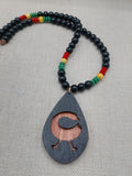 African Adinkra Sankofa Bird Necklace Women Men Wooden Beaded Black Red Yellow Green