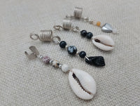 Dreadlocks Hair Accessories Jewelry Cowrie Stone Beaded Silver Twist Braids Locs Set of 4