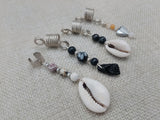 Dreadlocks Hair Accessories Jewelry Cowrie Stone Beaded Silver Twist Braids Locs Set of 4