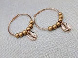 Gold Hoop Earrings Bright Beaded Cowrie Women Jewelry Dangle