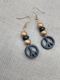 Peace Earrings Wooden Black Gold Small Women Jewelry