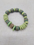 Bracelet Stretch Jewelry Beaded African Krobo Green Unisex Brass Size 7