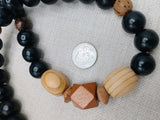 Men Necklace Wood Beaded Black Brown