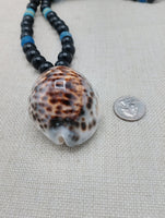 African Necklace Men Large Cowrie Shell Jewelry Black Blue Statement Beaded Ethnic