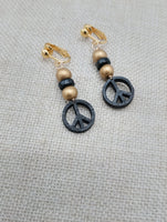 Peace Earrings Wooden Black Gold Small Women Jewelry