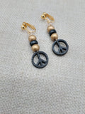 Peace Earrings Wooden Black Gold Small Women Jewelry