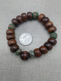 Men Bracelets Beaded Wooden Stone Agate Jewelry Brown Green Stretch