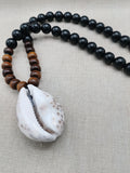 African Cowrie Shell Pendant Black Brown Beaded Jewelry Men Ethnic Gift Ideas