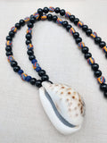 Large Cowrie Necklace Men Beaded African Ethnic Jewelry Statement Black Blue