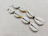 Jamaica Earrings Cowrie Beaded Yellow Green Black Beaded Women Jewelry