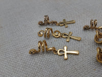 Gold Ankh Hair Jewelry Set of 6 Dangle Accessories for Braids, locs, twist