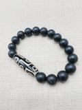 Men Jewelry Bracelets Black Agate Stone Ethnic Statement Beaded 8 inch