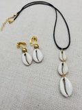 Women Jewelry Set Cowrie Necklace Clip On Earrings Gold Non Pierced Dangle Gift Set Birthday