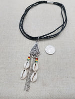 Leather Necklace Triple Strand Silver Pendant Rasta Cowrie Women Statement Gift Ideas