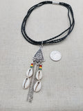 Leather Necklace Triple Strand Silver Pendant Rasta Cowrie Women Statement Gift Ideas
