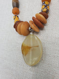 Women Necklace Set Glass Brown Pendant Leather Jewelry Set Earrings Cowrie Ethnic Danlge