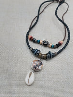 African Women Pendant Cowrie Shell Jewelry Leather Adjustable Tribal Beaded Ethnic