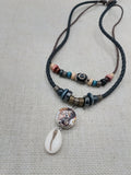 African Women Pendant Cowrie Shell Jewelry Leather Adjustable Tribal Beaded Ethnic